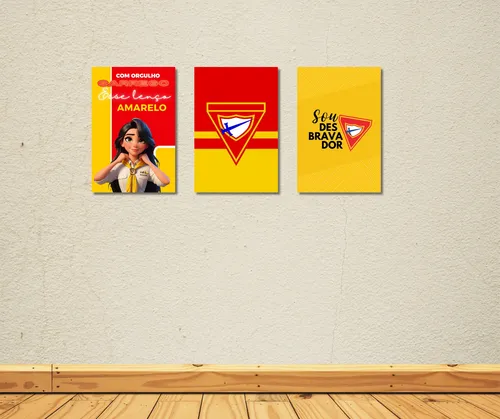 Kit Quadros Clube Desbravadores Igreja Adventista Missão Mdf Amarelo Marrom-claro